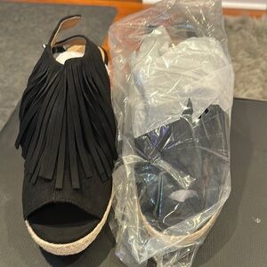 Comfortview Black Espadrille Shoes with Fringe Detail